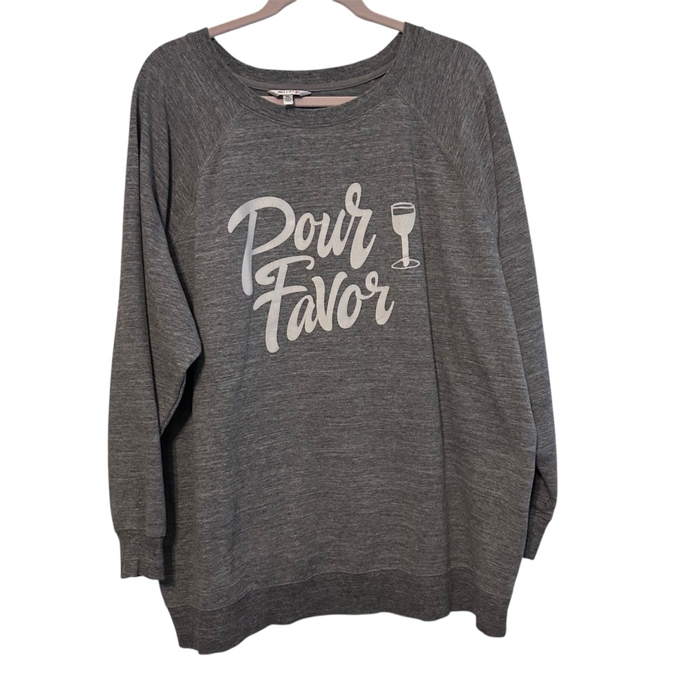 Wildfox Por Favor Wine Drinking Grey Oversized Sweater Sweatshirt XL
